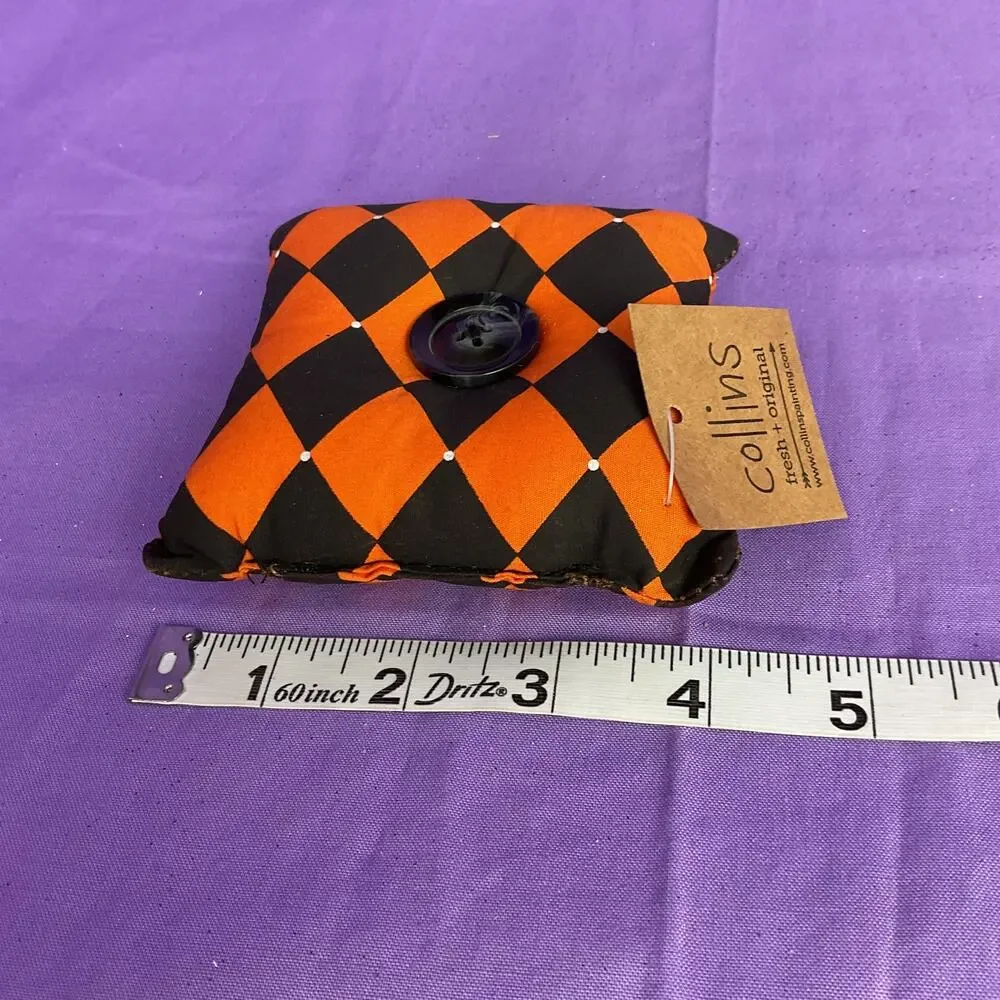 Collins Fresh Original Halloween Mini Pillow Decor Orange Black Argyle Center